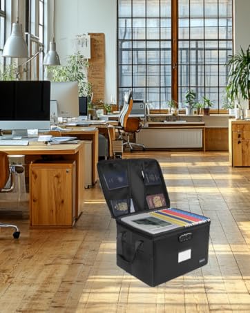 Fireproof and Water-Resistant Document Box with Lock for Document Safety, Collapsible File Organizer with Handle, Filing Cabinets for Home Office to Hold Hanging Letter/Legal Folders