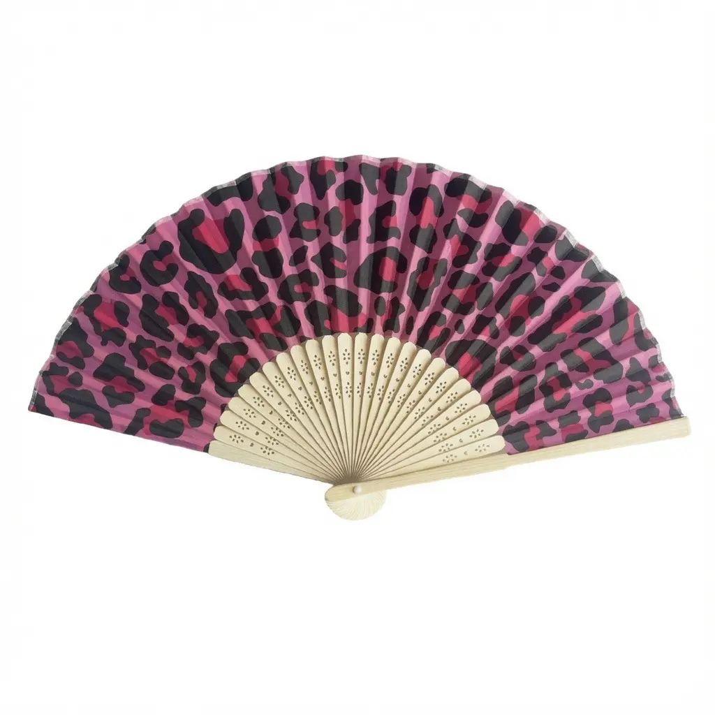 Leopard Print Folding Fan with Black Bamboo Frame, Lightweight Portable Handheld Fan for Women, Cute Animal Print Fashion Fan for Parties, Summer Events & Stage Performance, Elegant Decorative Gift & Cosplay Prop, Compatible with Most Hand Sizes