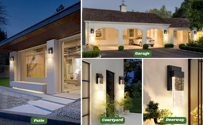 2 Packs Outdoor Wall Light Fixtures with Crystal Bubble Glass, Waterproof Exterior Sconces LED Wall Lanterns, Porch Lights Wall Mounted 10W 3000K Outside Lights for House Front Door Garage Entryway