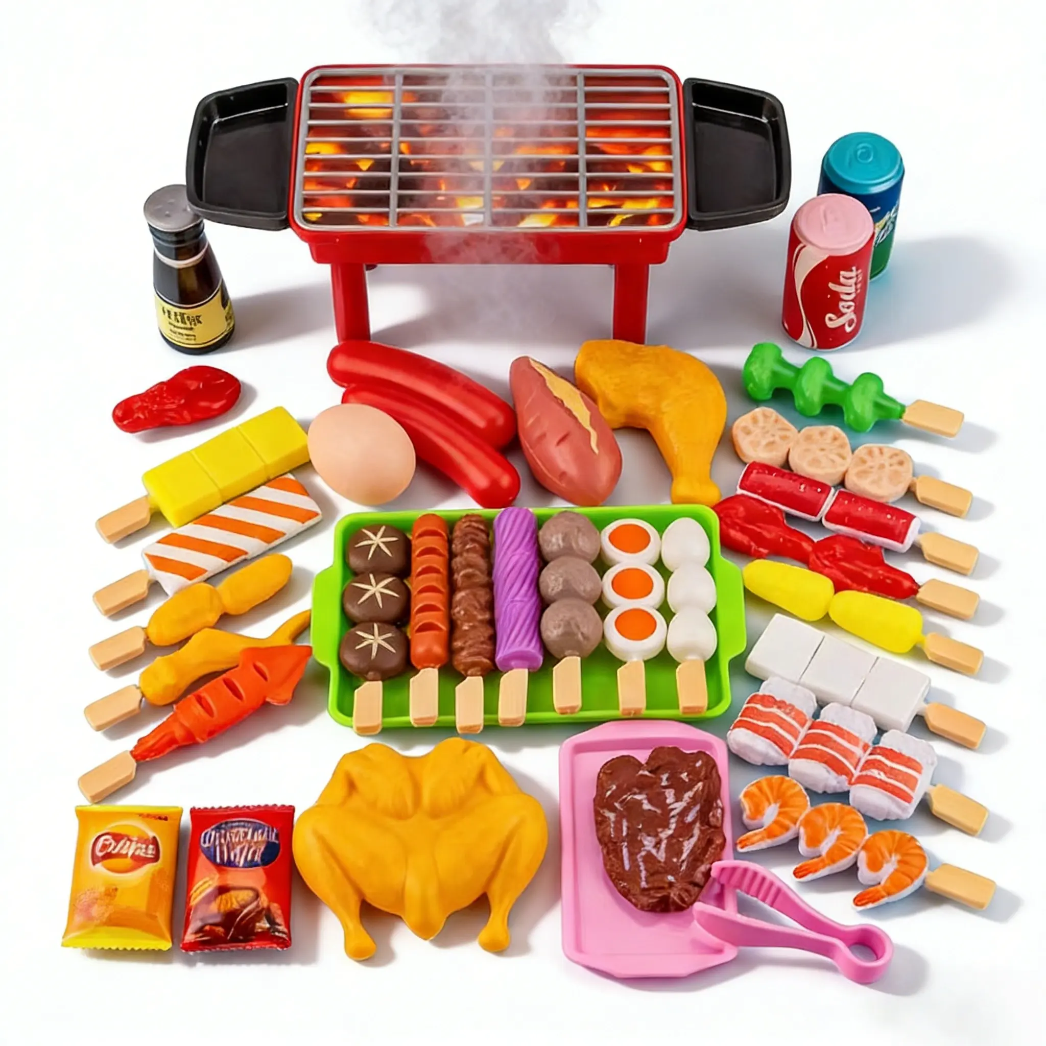 Children Role-Play BBQ Set Toy, Barbecue Cooking Playset, Play Food Sets, Realistic Food Grilling Scene, Educational Gift, Abs Material, Ages 3-6, Boys and Girls