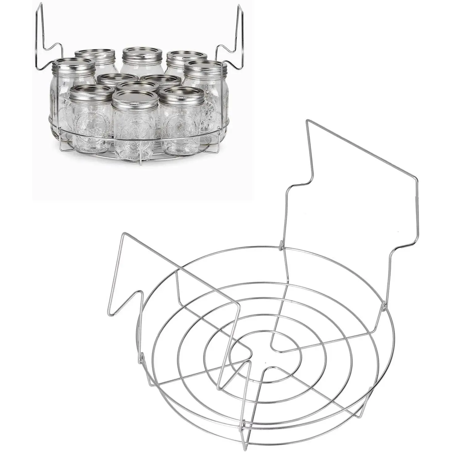 Canning Rack for Hot Water Canner, Stainless Steel Canning Rack Steamer Canning Jar Rack with Foldable Contoured Handles Canning Jar Rack for 8 Mason Jars of 16 Fluid Ounces for Home Kitchen