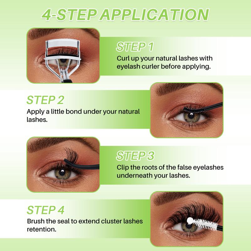 D Curl 4 styles 10-18mm/14-22mm Mixed Length Volume & 3D Effect Fluffy Eyelash Clusters Individual Lashes Kit Soft Comfortable False Eyelashes Long-Lasting Lashes Kit With Lash Bond&Seal Lash Remover And Tweezers Eyelash At Home For Daily Life&Dates&Party