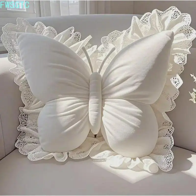 Butterfly-Shaped Lumbar Support Pillow Soft Floral Plush Decor Cushion Aesthetic Room Ornament For Bedroom Living Room Office Cute Cozy Home Decor Accessory summervibes