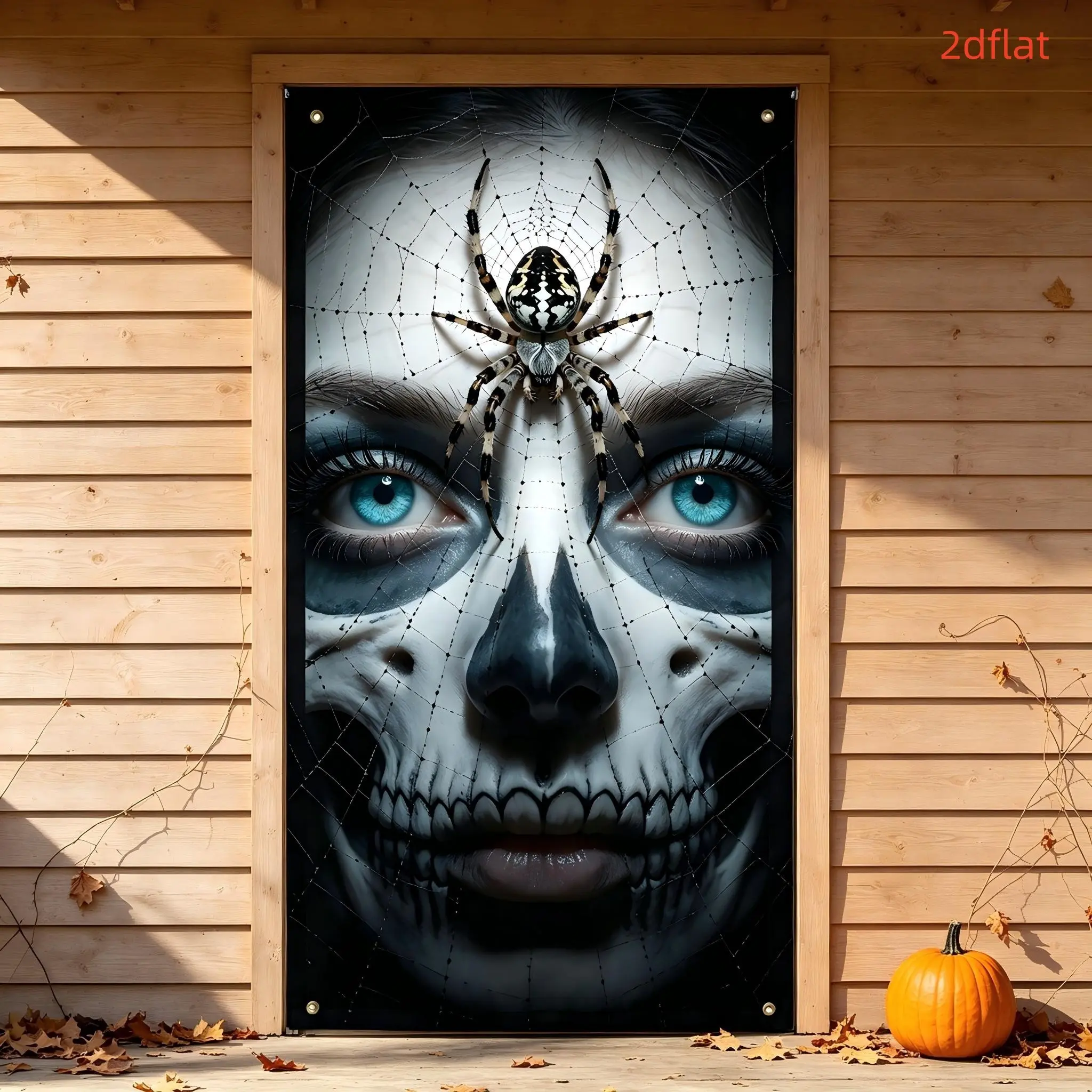 Halloween Party Decorations, Spider Web Skull Door Banner, Gothic Horror Photo Backdrop, Indoor Outdoor Halloween Setup
