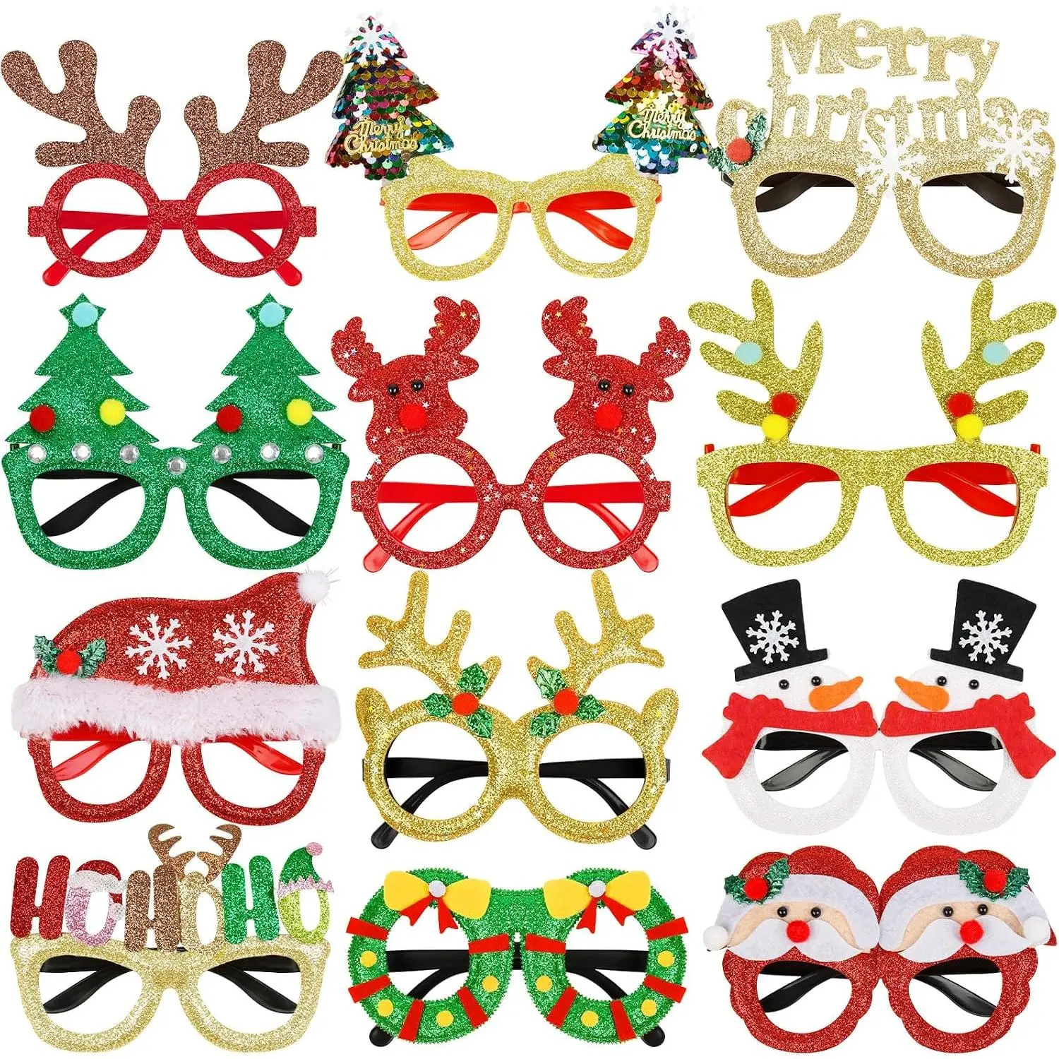 Christmas Glasses for Holiday Party 12 count: Fun Decorative  Eyeglasses Frames for DIY Photo Booth, Christmas Stocking Stuffers Party Favors for Adults Women Men
