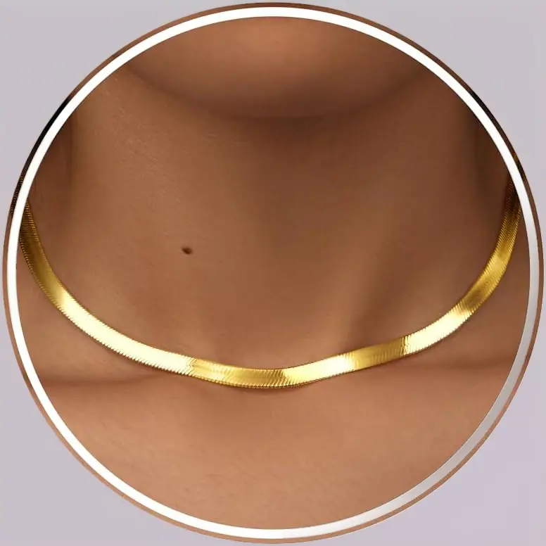 14K Gold Silver Plated Herringbone Necklace for Women, Dainty Snake Chain Choker, Trendy Simple Long Layered Jewelry Non Tarnish, 3/4/5/8mm,14,16,18,20,22,24,26 Inch Thin & Chunky Options
