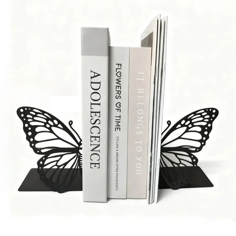 1-piece butterfly metal Bookend Stand, Desk Organizer, Home Office Storage, Decorative Rack, Book Holder & Office Desk Accessories, Bookshelf Accessory, Stylish Fantasy Design, Aesthetic Office Supplies, Perfect for Home Office Use