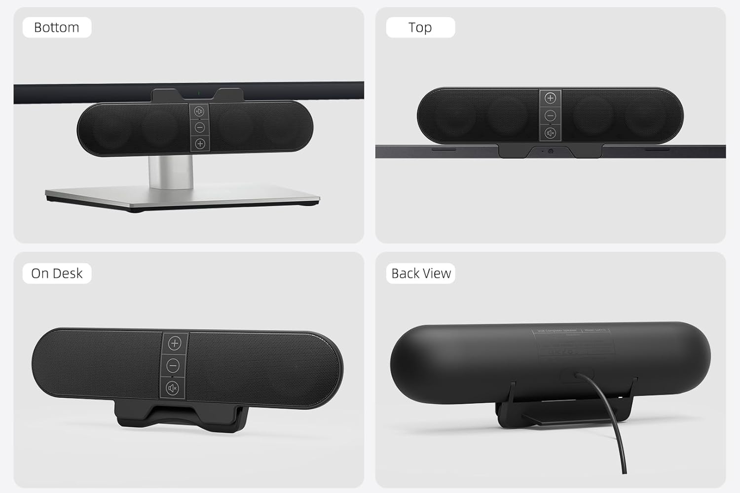 Computer Speakers for Desktop PC Monitor, USB Plug-in, Wired, Computer Soundbar for PC, Laptop Speakers with Adaptive-Channel-Switching, Loud Sound, Deep Bass, USB C Adapter, Easy to Clip on Monitor