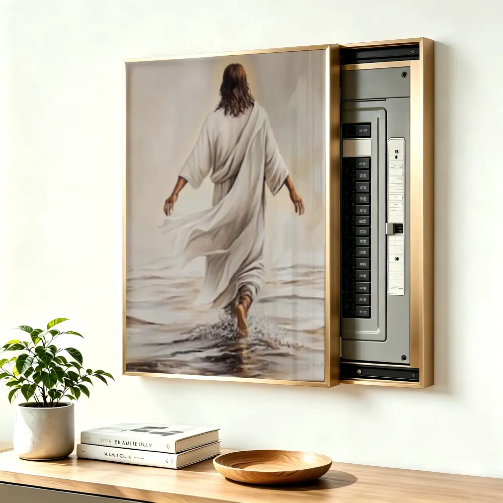 ElectricalPanel Cover Decorative Breaker Box Cover Fuse Box Cover Jesus Walking On Water Aluminum Alloy Frame With High Quality Canvas, LivingRoom Home Office