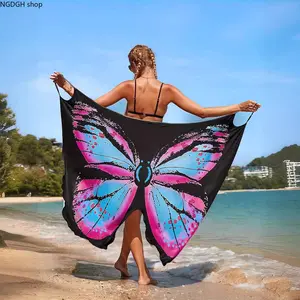 Universal Beach Outfit Cover Up  | Underrated Convertible Wrap Skirt | Multi-way Halter Backless Bikini Cover with Big Butterfly Print | Lightweight Quick-dry, Adjustable Tie Design | Tropical Pool Party & Hawaii Beach Vacation Essential