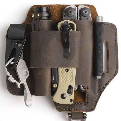 Men's Casual Solid Color Genuine Leather Belt Bag, Multi-functional Waist Bag Multitool Kits for Fishing Hunting Foraging, Casual High-quality Daily Commuting Bag #GLOBAL PICKS