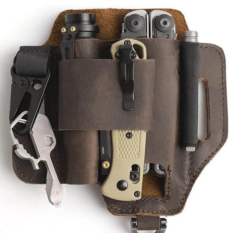 Men's Casual Solid Color Genuine Leather Belt Bag, Multi-functional Waist Bag Multitool Kits for Fishing Hunting Foraging, Casual High-quality Daily Commuting Bag #GLOBAL PICKS