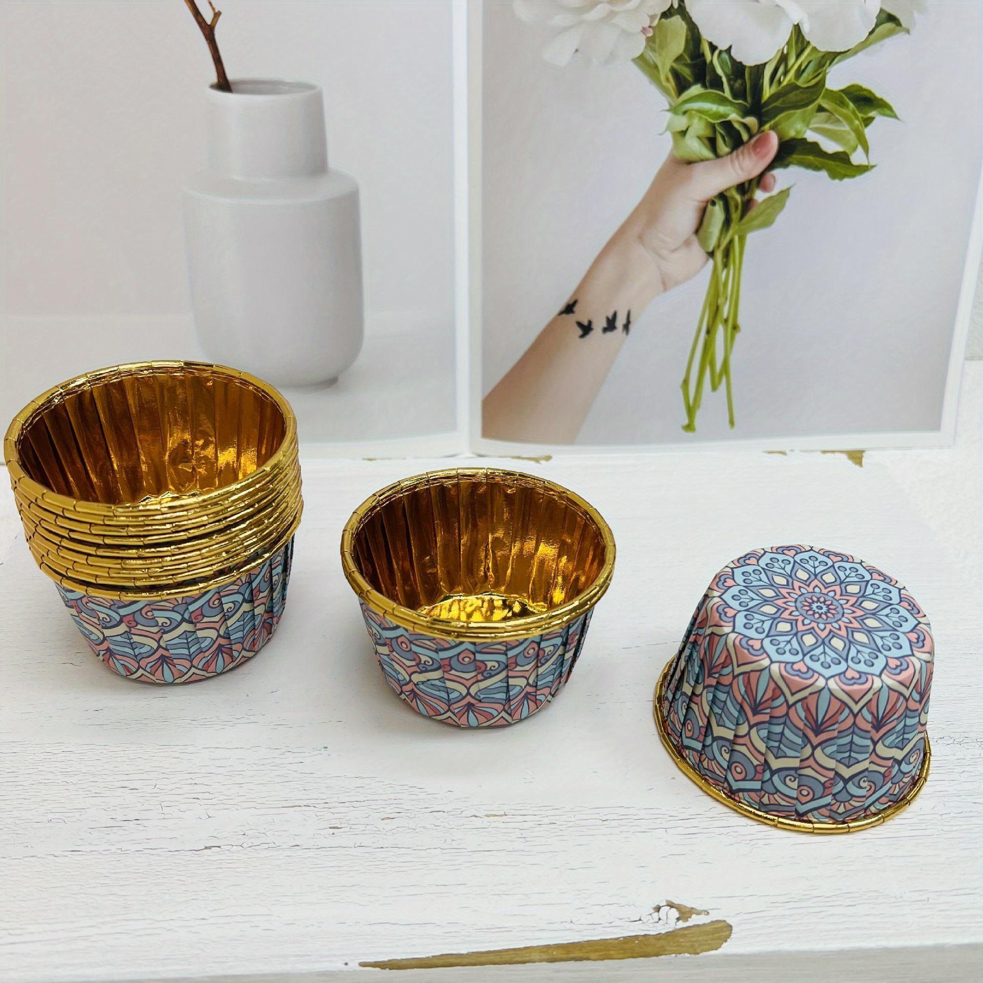 For Weddings, Birthdays, Holiday Parties & Baking Lovers, Baking Dessert Serving & Decoration Solution, 50 Pcs Bohemian Cupcake Cups with Lids, Disposable Aluminum Foil Containers, Mandala & Geometric Patterns, Effortlessly Create Boho Style Baking Table