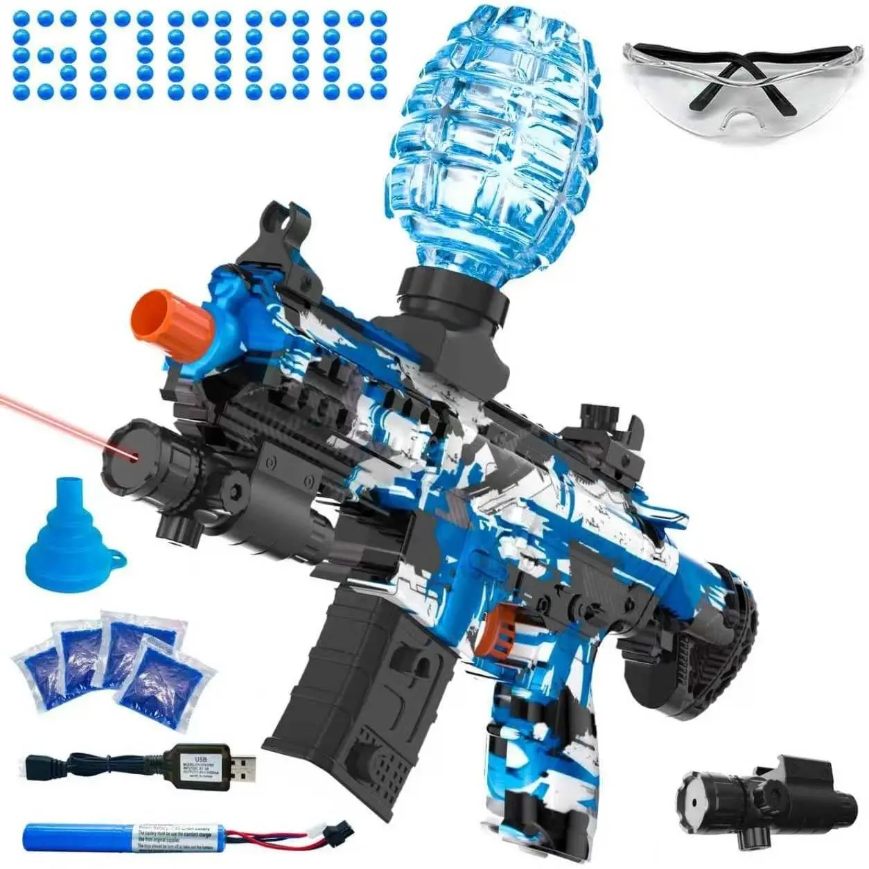 Electric Gel Ball Blaster, High Speed Automatic Splatter Ball Blaster with 60000+ and Goggles, Rechargeable Splatter Ball Toys for Outdoor Activities Shooting Game Party Favors-Blue