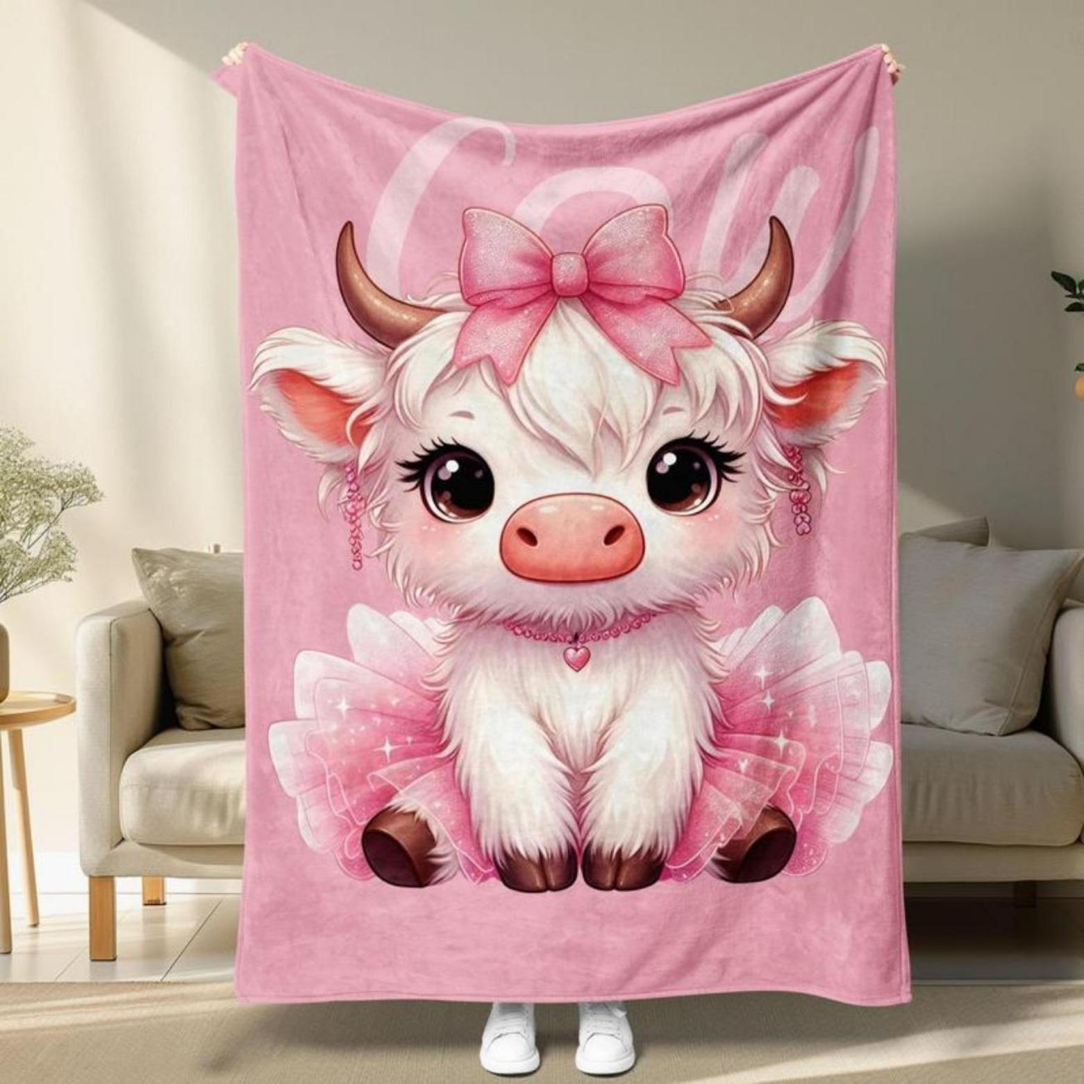 Cuddly Soft Cartoon Cow Print Fleece Blanket Cozy Warm Nap Blanket for Home, Office, Travel, Camping Christmas Gift Christmas Decoration, Christmas Gift