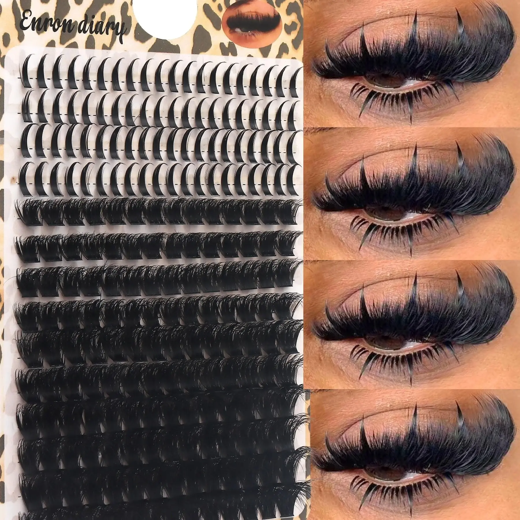 2-in-1 Enron Diary 14 Rows Mixed Lash Clusters, Diy Lash Clusters, Natural Volume Lashes, Wispy Eyelash Clusters for Self Application, spike+120D Fluffy Cluster Lashes D Curl, 10-18mm Mixed Lengths, Voluminous False Eyelashes, Volumized False Eyelashes