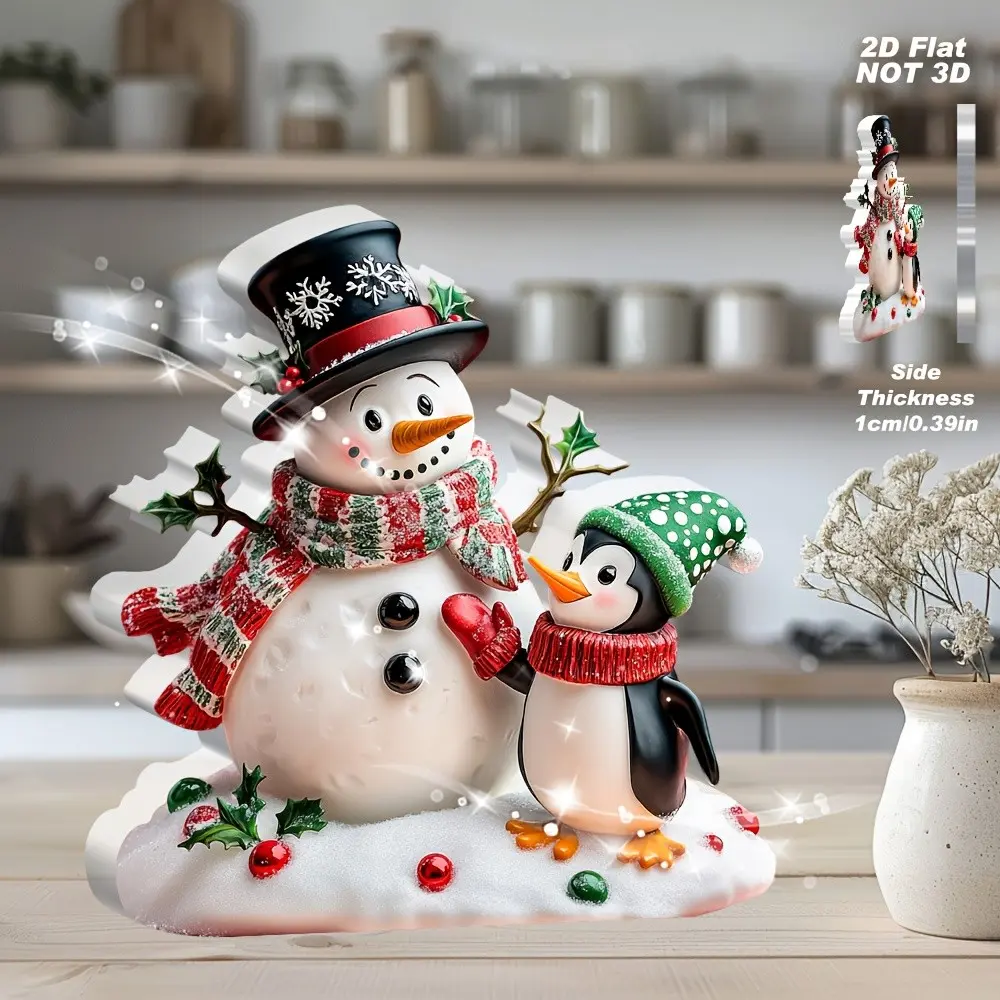 Christmas Snowman and Penguin Acrylic Desktop Decor, Cute Holiday Cartoon Design, Perfect Christmas Decoration, Fun Gift, Winter Wonderland Theme