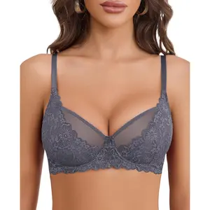 Women Lace Bra Underwire Sexy Bralettes Unlined Mesh Full Coverage Lingerie Everyday Bras