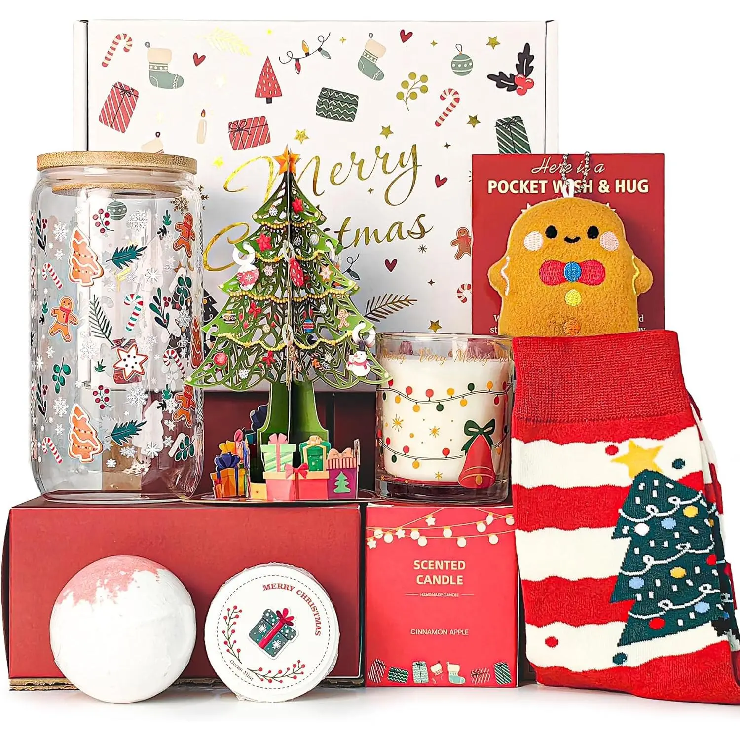 Christmas  for Women 2026,  Christmas Basket | for Coworker Teacher Employee Sister  , Xmas Holiday Gifts,  Santa  Box Set with Holiday Glass Cup