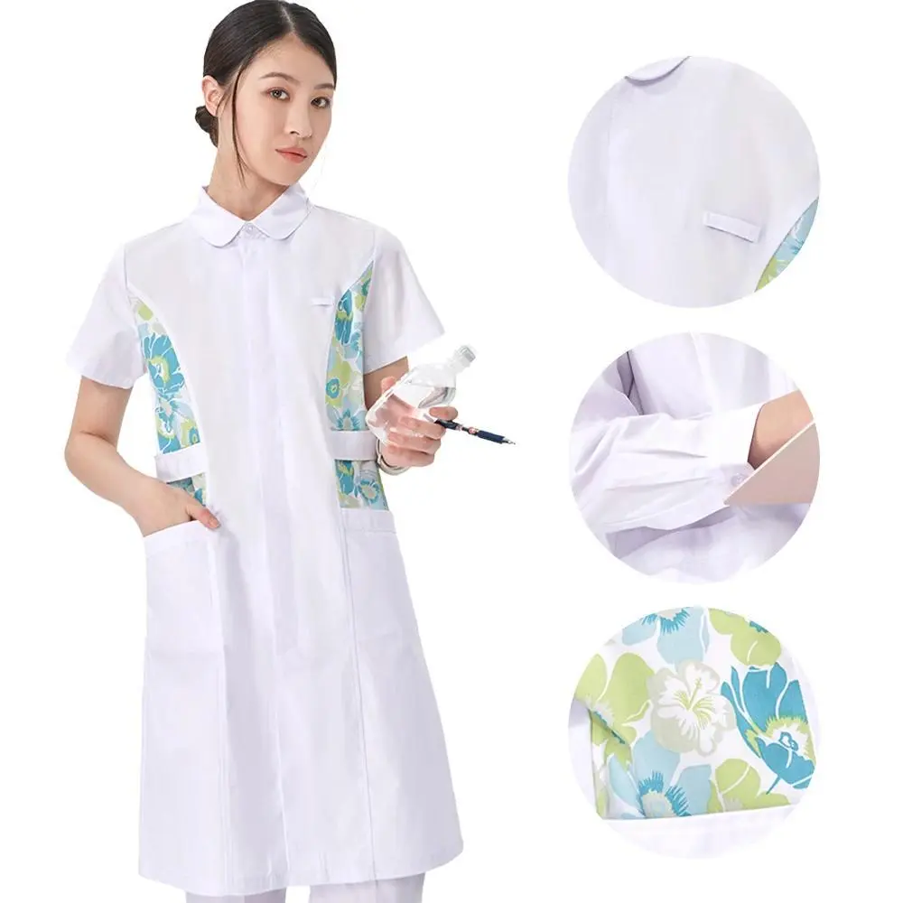 Women's Polyester-Cotton Doll Collar Short-Sleeve Workwear, Beauty Salon/Medical Nurse Scrubs Dress 902 - Women's Clothes, Functional Clothes for Healthcare Professionals, Short Sleeves, Medical Look, Collared, Medical Wear