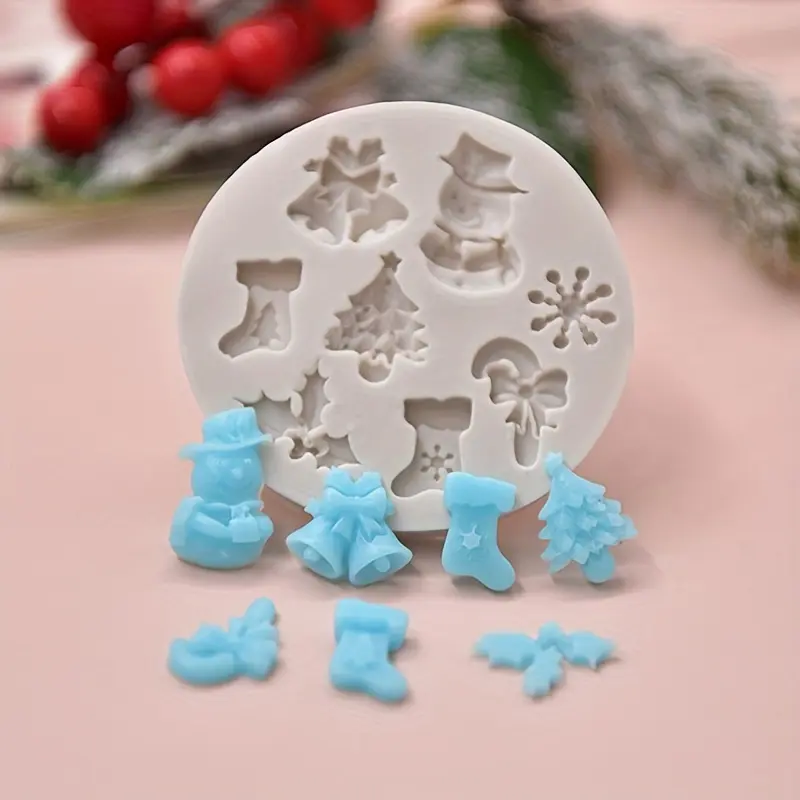 2pcs Festive Christmas Silicone Baking Mold with Bell, Tree, Snowman & Gift Designs - Ideal for DIY Cookies, Chocolates, and Crafts - Versatile Use for Cake Decorating, Christmas Cookie Cutters