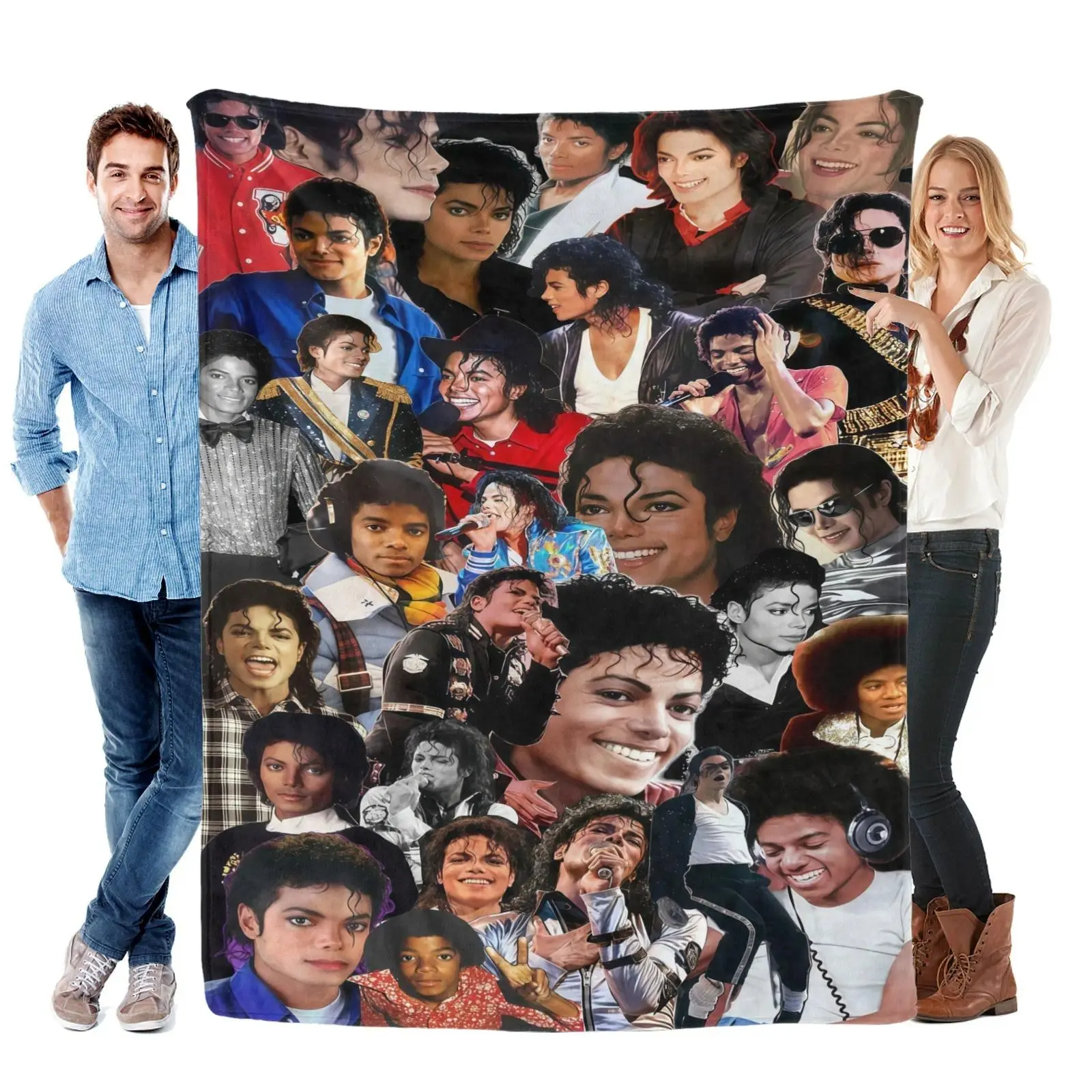 Michael Jackson Flannel Cooling Blanket, Iconic Pop Star Collage Soft Cozy Cooling Blankets, Ultra-Soft Fleece Warm Throw for Couch Bed Travel, Decor Blankets for Fans Teens Room Birthday Gift