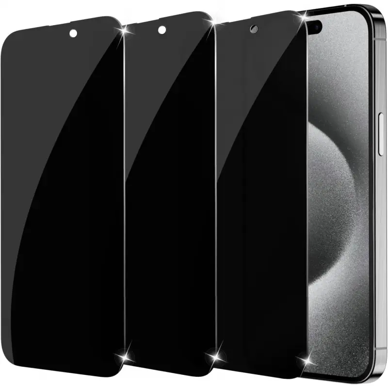 3-Pack Anti-Spy Tempered Glass Privacy Screen Protectors for iPhone 17/16/15/14/13 Pro Max/Plus (6.1in), Smartphone Accessories with Sensor Protection, Touch Sensitivity, Bubble-Free Application, 9H Hardness