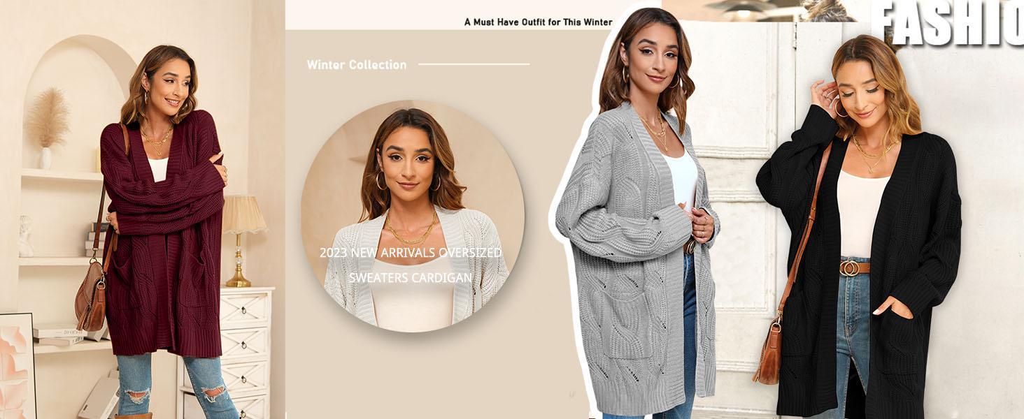 【1XL-5XL】Imily Bela Curve Women's Cardigan Sweaters Long Sleeve Plus Size Solid Cable Knit Open Front Outerwear with Pockets