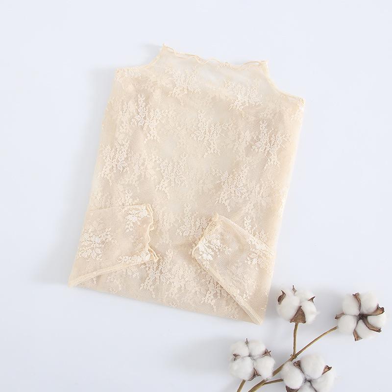 Lace Undershirt for Women 2025 New Style Semi High Neck Shirt Mesh Long Sleeved Sexy Top