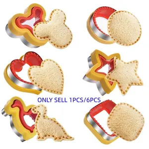 Sandwich Cutter and Sealer Set, Heart Square Round Dinosaur Bear Shapes, DIY Cookie Mold for Bread Fruit Veg Cake Chocolate, School Lunch Box Size