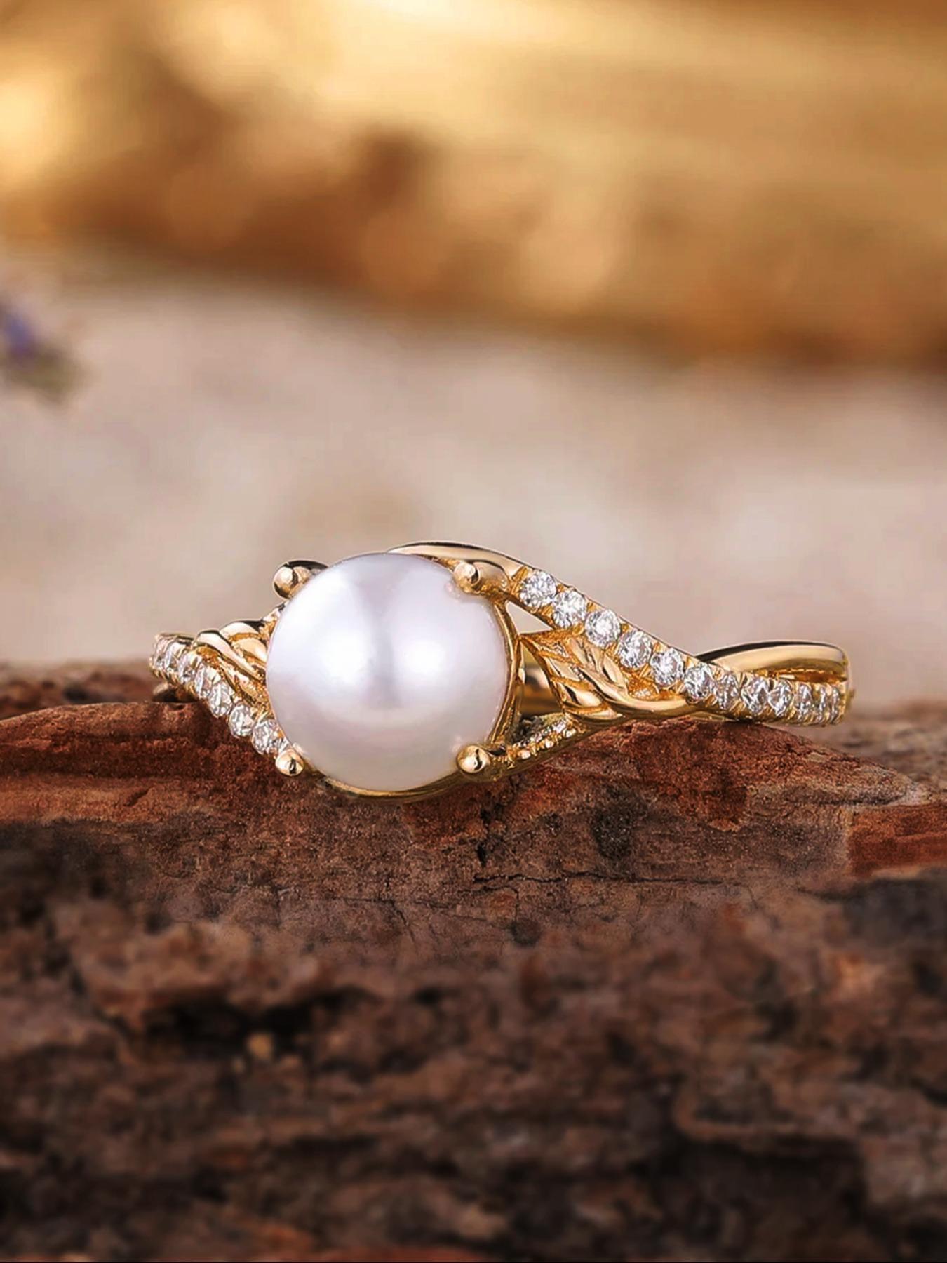 S925 Sterling Silver Faux Pearl Decor Ring, Vintage Palace Style Rhinestone Decor Ring for Women, Trendy All-match & Exquisite Jewelry for Birthday Gift, Statement Rings
