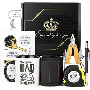 Fathers Day Gift,Father's Gifts from Daughter Son Birthday Gifts for Daddy Dads,Best Dad Ever Mens Black Gift Basket Ideas Set with Mug,Tape Measure,Pliers,Presents for Dad,Father,Papa,Husband