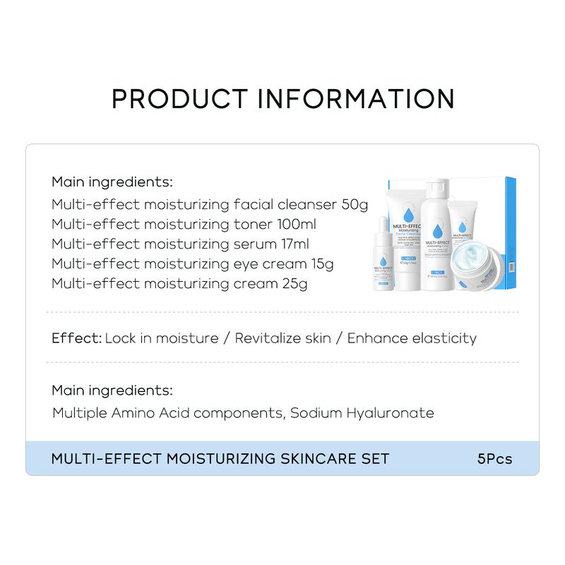 5 in 1 Comfort Hydrate Skin Care Kit, 1 Set Moisturizing Toner & Eye Cream & Facial Cleanser & Essence & Facial Cream, Hydrating Facial Skin Care Kit for Women & Men, Skin Care Sets