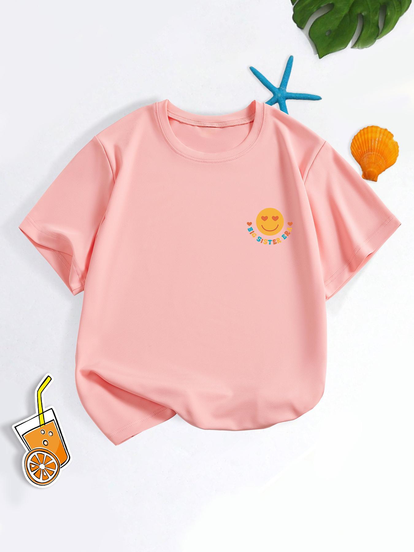 Girl's Cartoon Letter Print Round Neck Tee, Casual Short Sleeve T-shirt for Daily Wear, Kids Clothes for All Seasons, Graphic Print Shirt