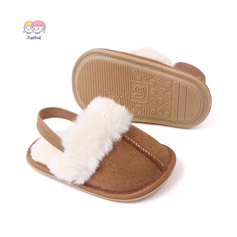 Fluffy Baby Slides Slippers Soft Plush Warm Non Slip House Shoes for Toddlers Boys Girls Winter Indoor Outdoor