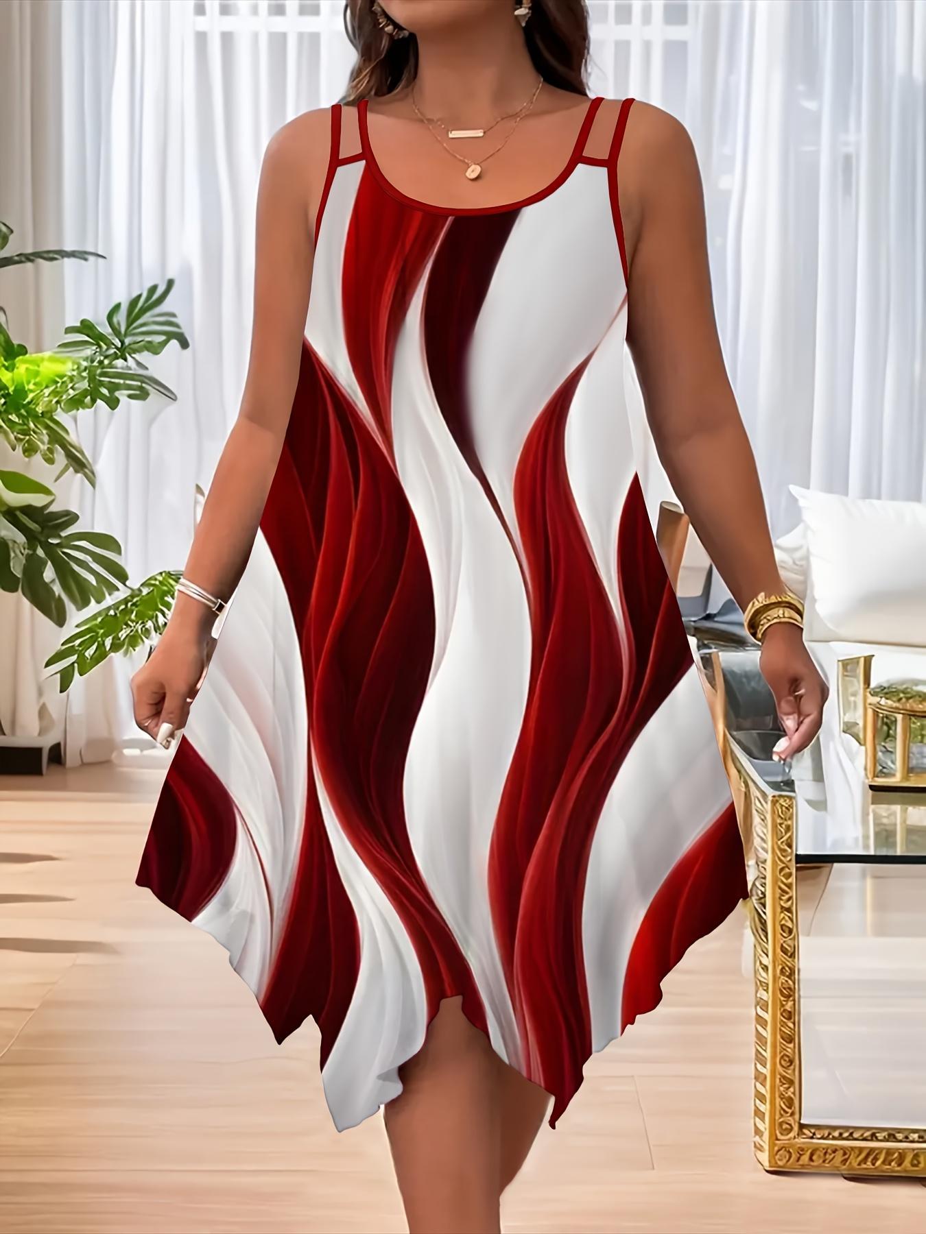 Plus Size All Over Print Asymmetrical Hem Cami Dress, Casual Sleeveless Double Spaghetti Strap Dress for Summer, Boho Fashion Sundress for Daily Wear, Womenswear Plus Size All Over Print Asymmetrical Hem Cami Dress, Casual Sleeveless Double Spaghetti Strap Dress for Summer, Boho Fashion Sundress for Daily Wear, Womenswear