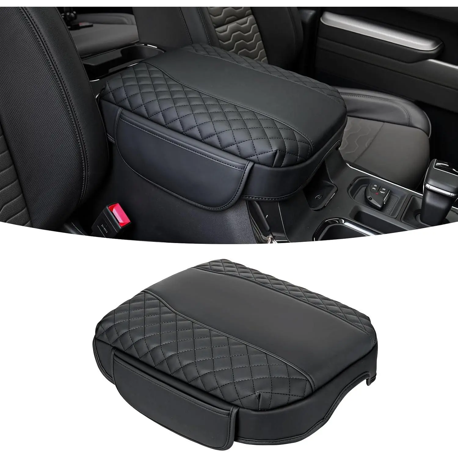 FUNY Center Console Cover Compatible with 2019-2025 Silverado Sierra & GMC Sierra, Car Arm Rest Covers Cushion Pad, Bucket Seat Middle Console Armrest Box Leather Protective Cover