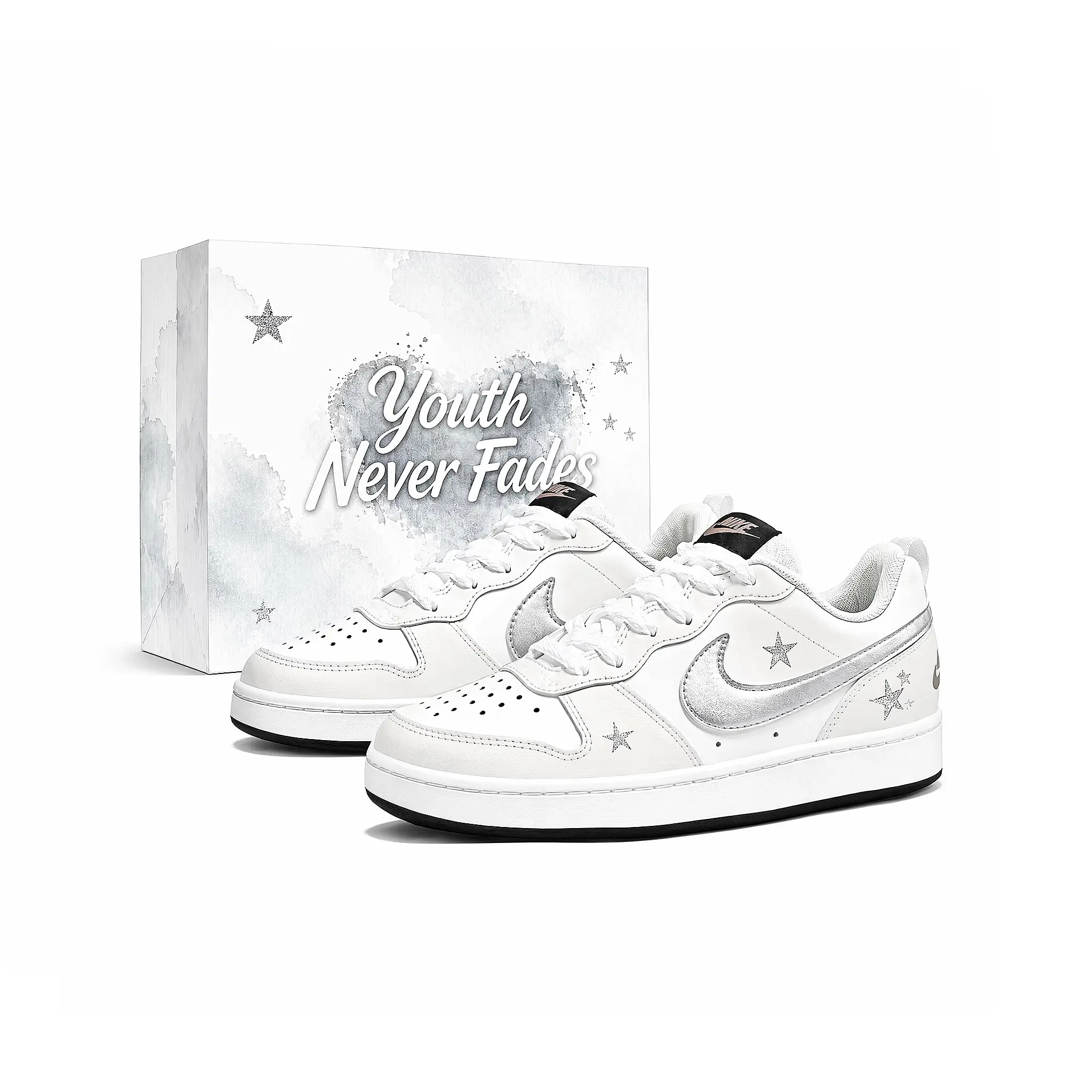 Nike Court Borough GS Custom Sneakers for Women: Minimalist, Elegant, Breathable Summer Shoes Verifiable, with credentials and supporting global authentication