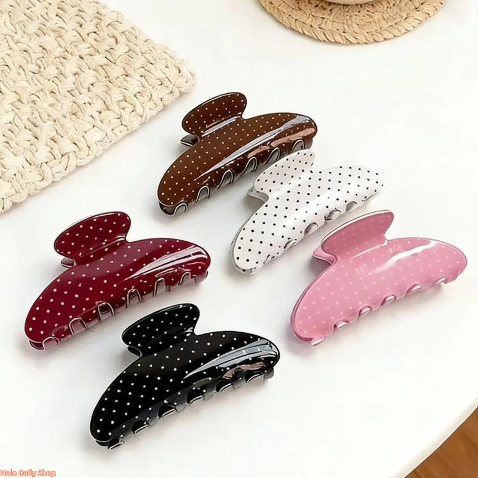 5pcs Polka Dot Hair Claw Clips Glossy Dotted Jaw Clips Multi Color Available Non Slip Hair Clips for Women and Girls