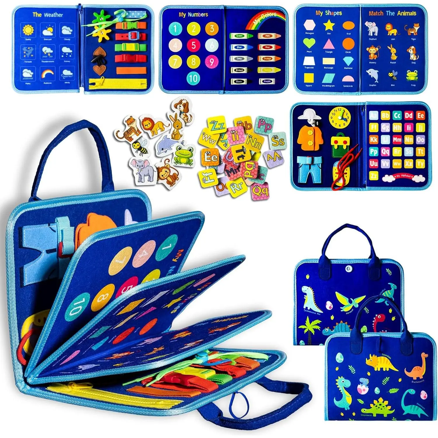 Montessori Busy Board for Toddlers 3-6, Sensory Educational Activities Board for Learning Fine Motor Skills, Travel Toys for Airplane Car, Gift for Girls Boys 3+ Years Old (Dinosaur)fidget toys