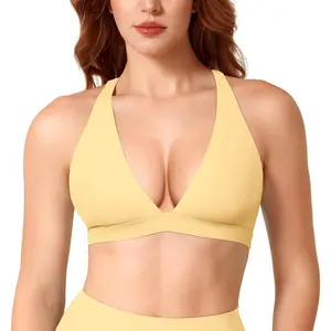 YEOREO CoreFlex Sports Bras for Women Deep V Neck Criss Cross Bra Padded Low Impact Workout Gym Crop Top