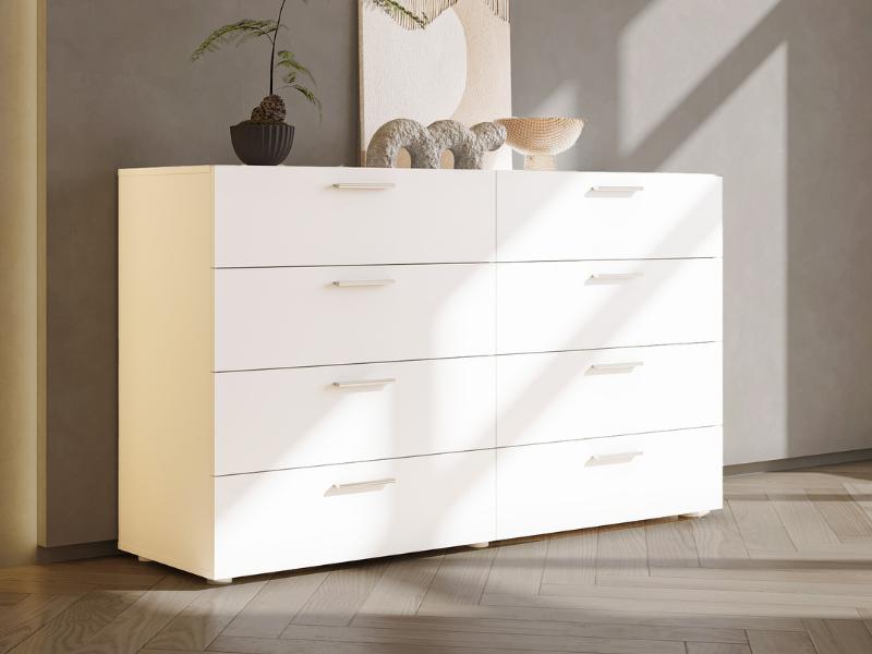 Karl home White Dresser for Bedroom, Wood 8 Drawer Dresser Chest of Drawers, 55 Inch Dresser Bedroom Furniture, Large Dresser Storage Chest with Deep Drawers, TV Stand, 55.1" X 15.7" X 31.5"