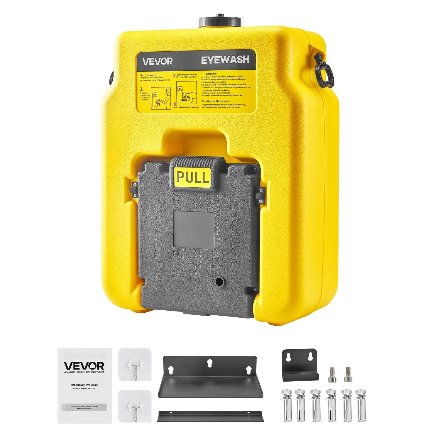 VEVOR Portable Eye Wash Station 14 Gal, OSHA-Approved Eyewash Station Wall-Mounted/On Flat Surface, Emergency Eye Wash Unit with 2 Sprays, First Aid Eyewash Units for Schools, Labs, Factories, Yellow