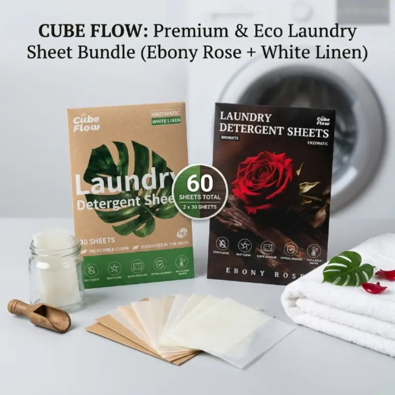 All-In-One Laundry Sheets, Phosphate-Free, No Fluorescent Agents, Biodegradable, Deep Cleaning, Removes Sweat Odor, Family Use, Long-Lasting Freshness