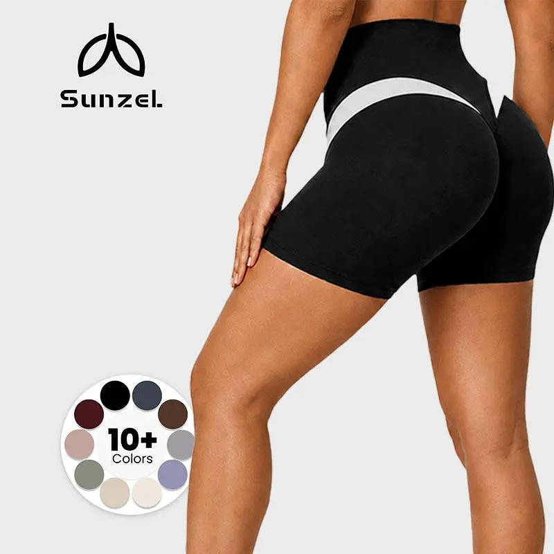 Sunzel Women No Front Seam Biker Shorts High Waist Squat Proof Yoga Short | 2.5"/4"/6"/9" Inseam, Colorblock Design, Tummy Control, Buttery Soft, Compression, Butt Lifting, 4-way Stretch, Gym Workout, Gym Shorts, Athleisure Wear