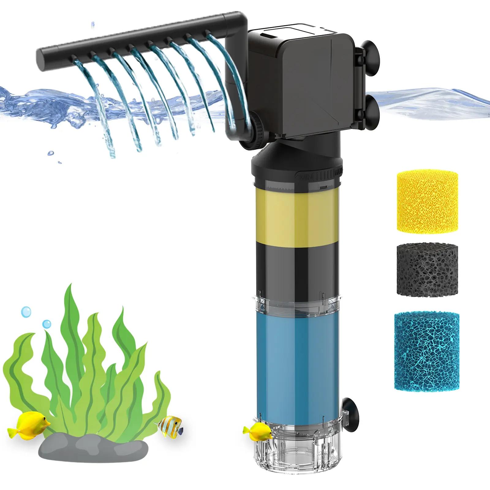 Aquarium Filter Fish Tank Filters Turtle Filter Internal Power Water Filter 3-Stage Filtration with Aeration/Rainfall Modes Flow Rate and Direction Adjustable