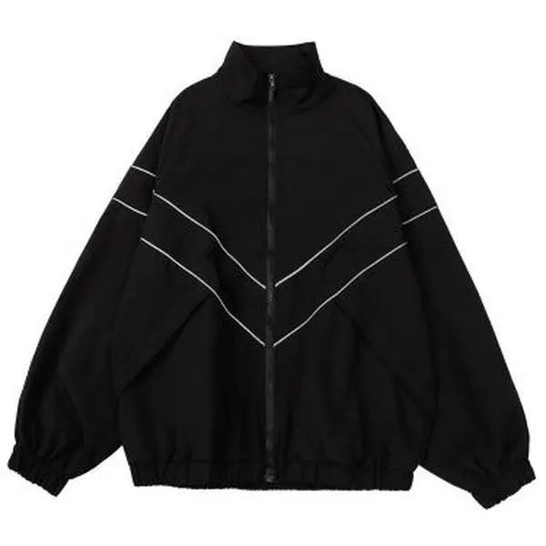 Reflective Striped Jacket Windbreaker Coat 2024 Men Hip Hop Streetwear Zipper Up Harajuku Thin Coats Sports Black Blue
