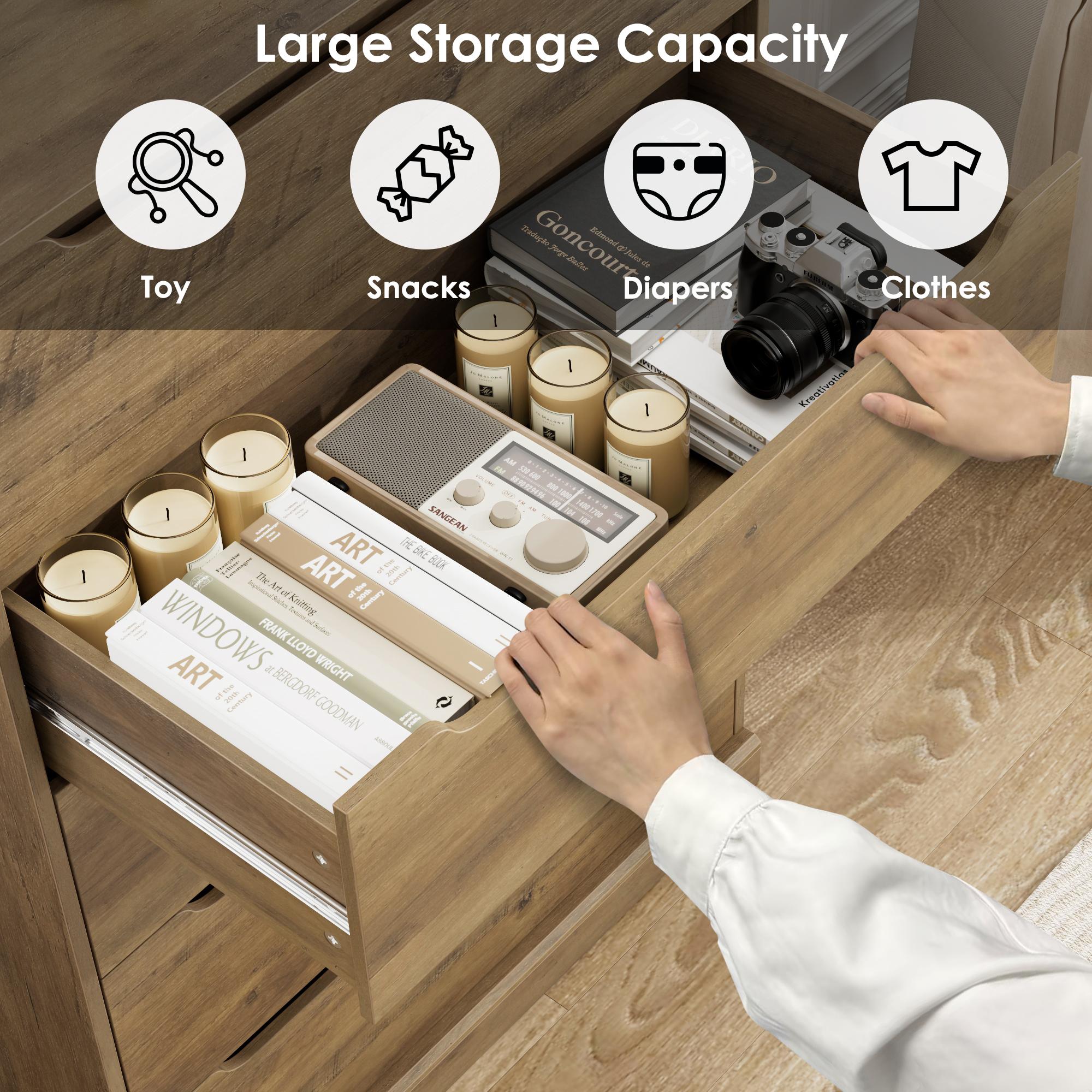 HOSTACK Modern 5 Drawer Dresser for Bedroom, Tall Chest of Drawers with Storage, Large Wood Cloth Storage Organizer with Cut-Out Handle, Accent Storage Cabinet for Living Room, Hallway