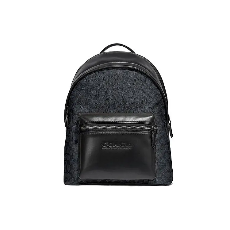 COACH Charter 30 Large Backpack for Men – Classic Monogram Print Coated Canvas and Calfskin in Black
