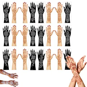 12 Sheets Henna Tattoo Stencil Kit, Large Indian Temporary Tattoo Stickers, Reusable DIY Tattoo Templates for Hand, Forearm, Glitter Tattoo and Airbrush Painting, Body Art Decoration Stencils for Party Daily Use
